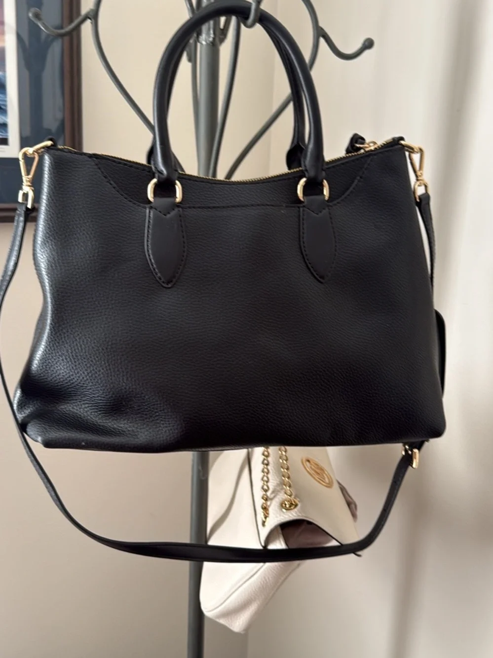 Michael Kors Black Leather Satchel with Gold Hardware